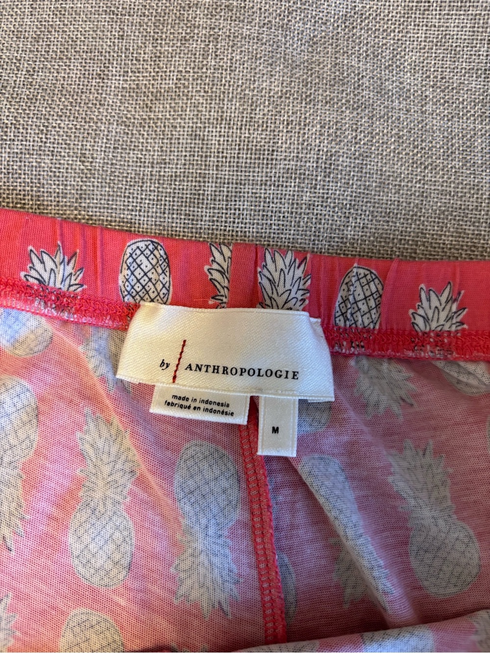 ANTHROPOLOGIE Pineapple Print white and Coral Pyjamas, Sz M. - Picture 6 of 12